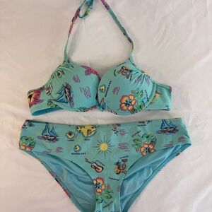 Aerie Junior Aqua Bikini Top Sz 36B and Bottom Sz M